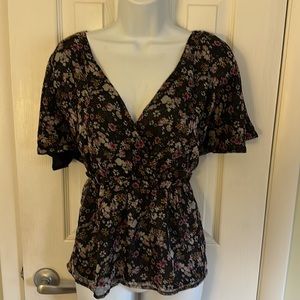 CeCe Womens Abbey Bouquet Floral Print Peplum Top